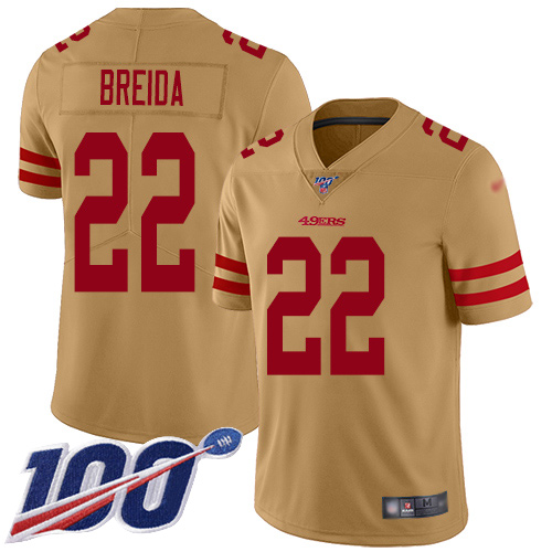 San Francisco 49ers Limited Gold Men Matt Breida NFL Jersey #22 100th Season Vapor Untouchable Inverted Legend